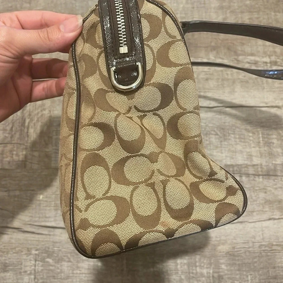 Coach - Signature Stripe Nancy Satchel Handbag 28505 - Khaki Brown Mahogany - Picture 11 of 15